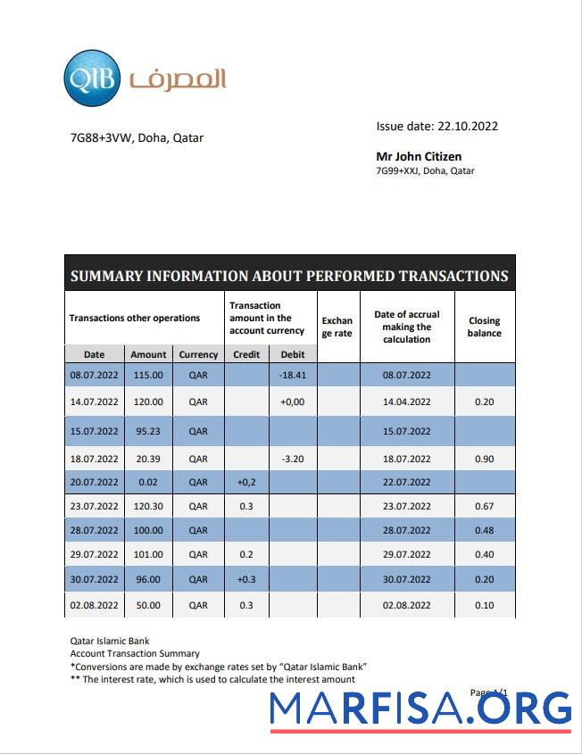 Realistic Qatar Qatar Islamic bank statement word example